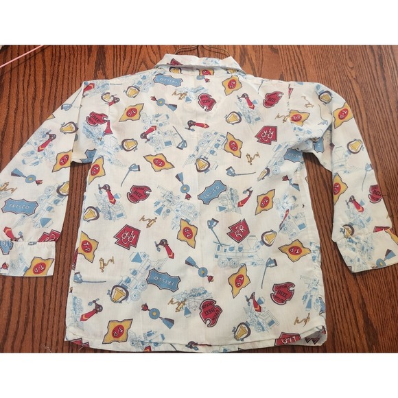 Vintage Sears Boys Long Sleeve Button‎ Up Size 8 AOP Railroad Multi Color GUC - Picture 4 of 6